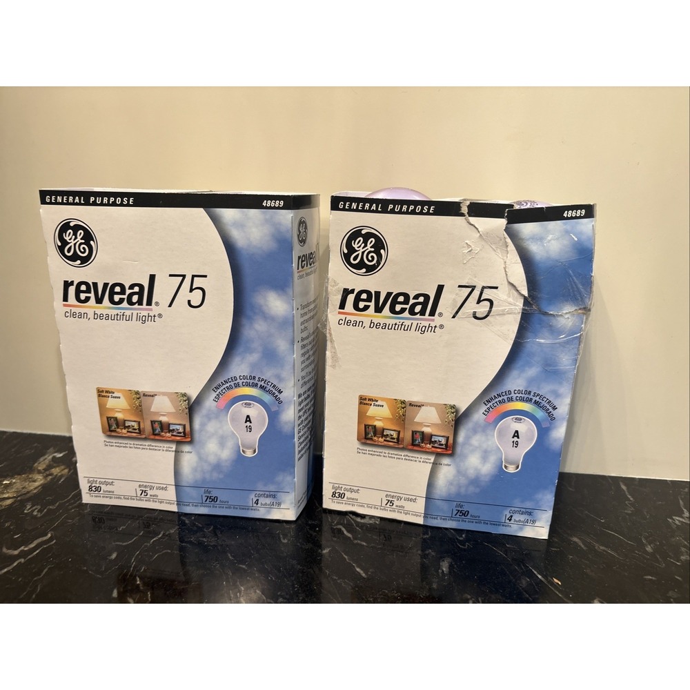 GE Reveal 75 Watt Light Bulbs Pack Of 8 Bulbs New In Box